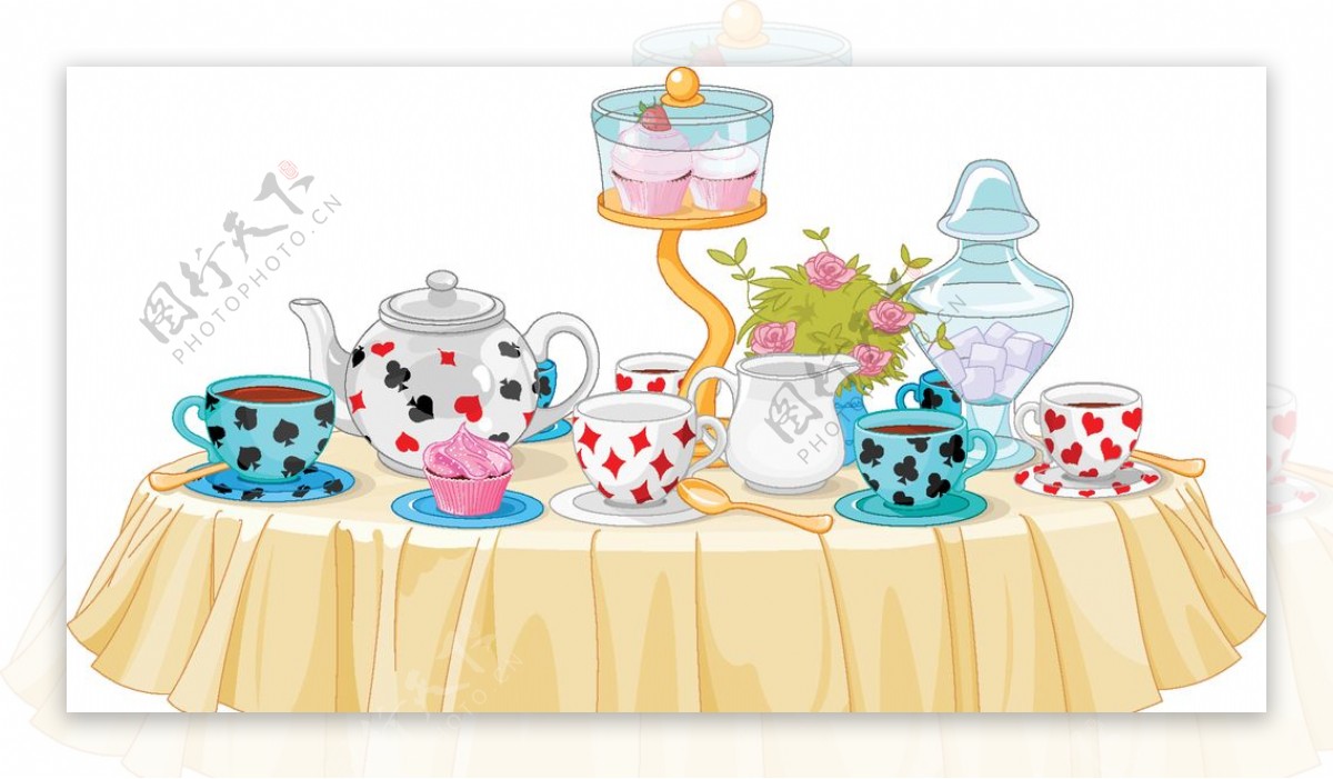 茶杯下午茶蛋糕聚餐桌子图片