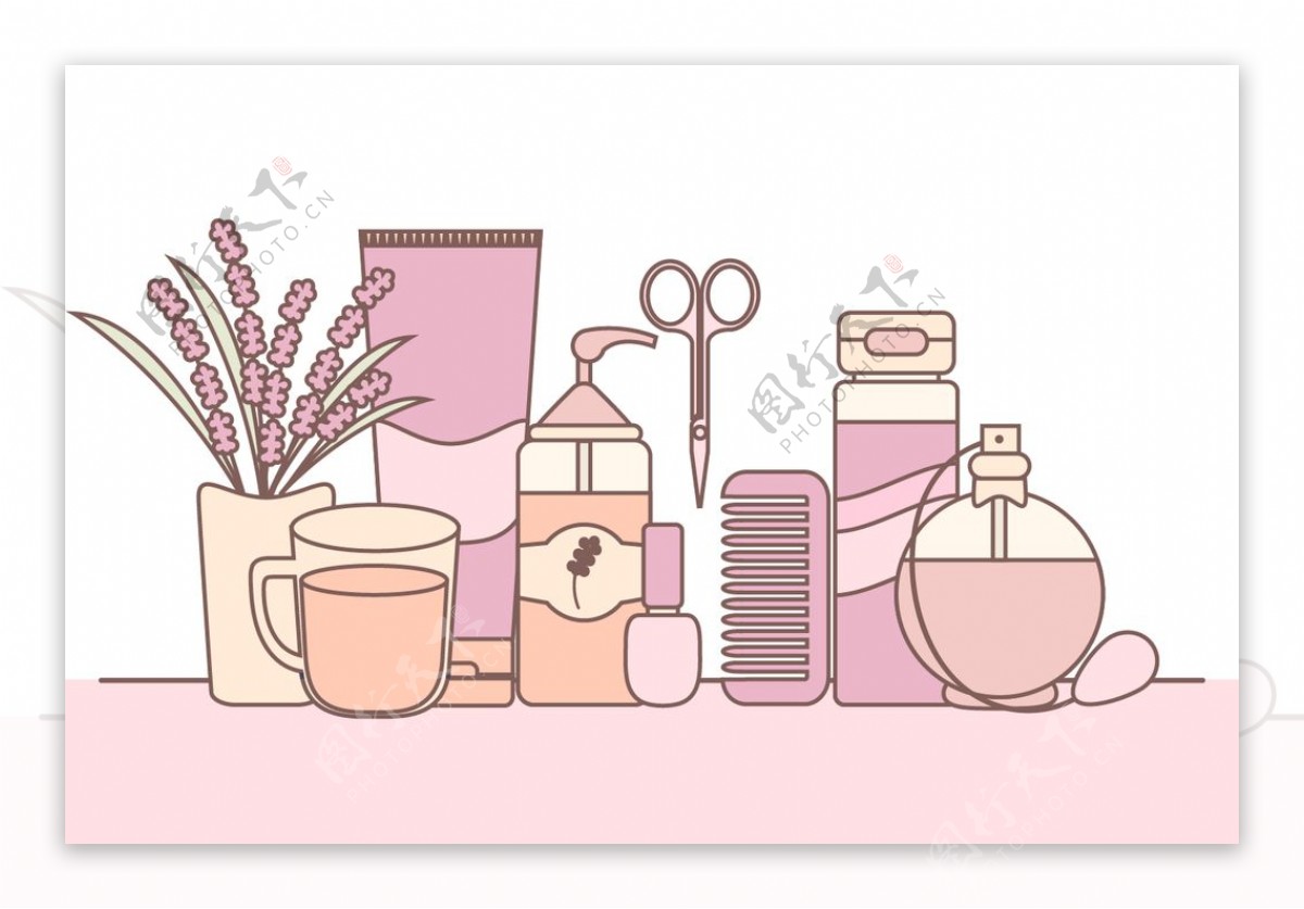 粉色护肤产品插画图片