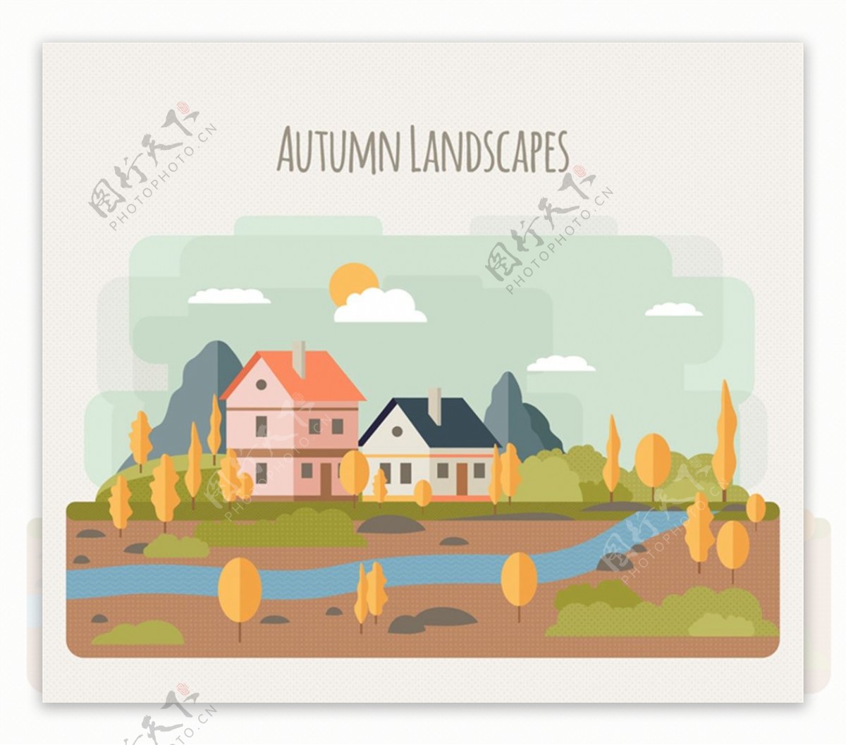 秋季河边建筑风景图片