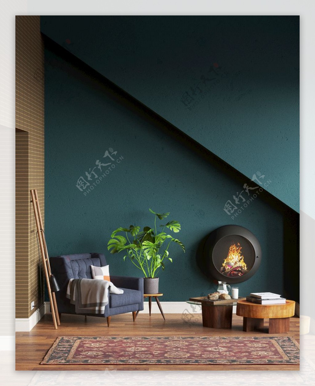 家装客厅绿色墙面漆效果图_土巴兔装修效果图