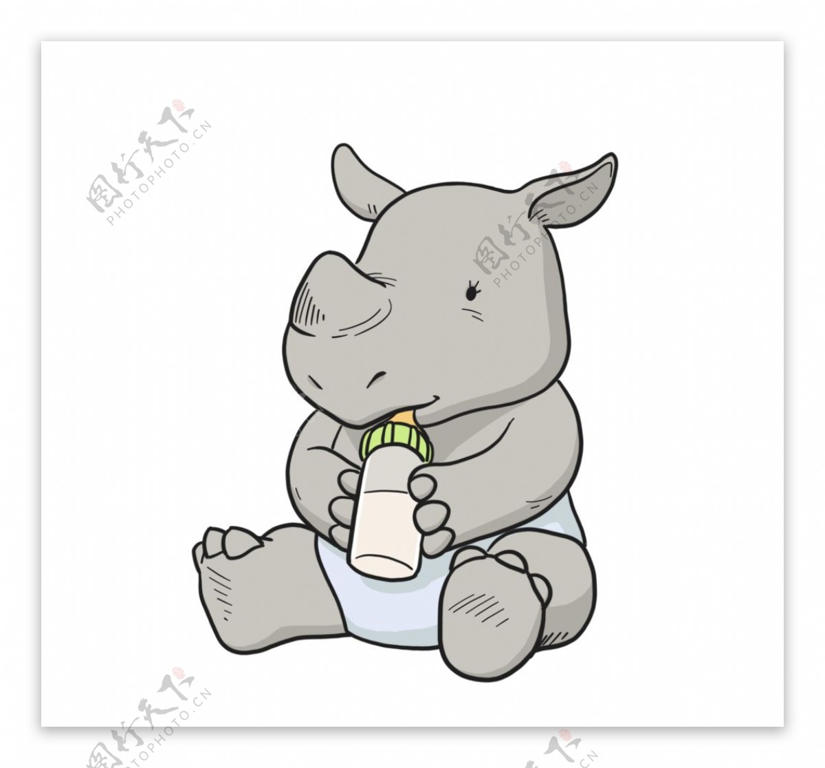 抱着奶瓶很爱的犀牛宝宝图片