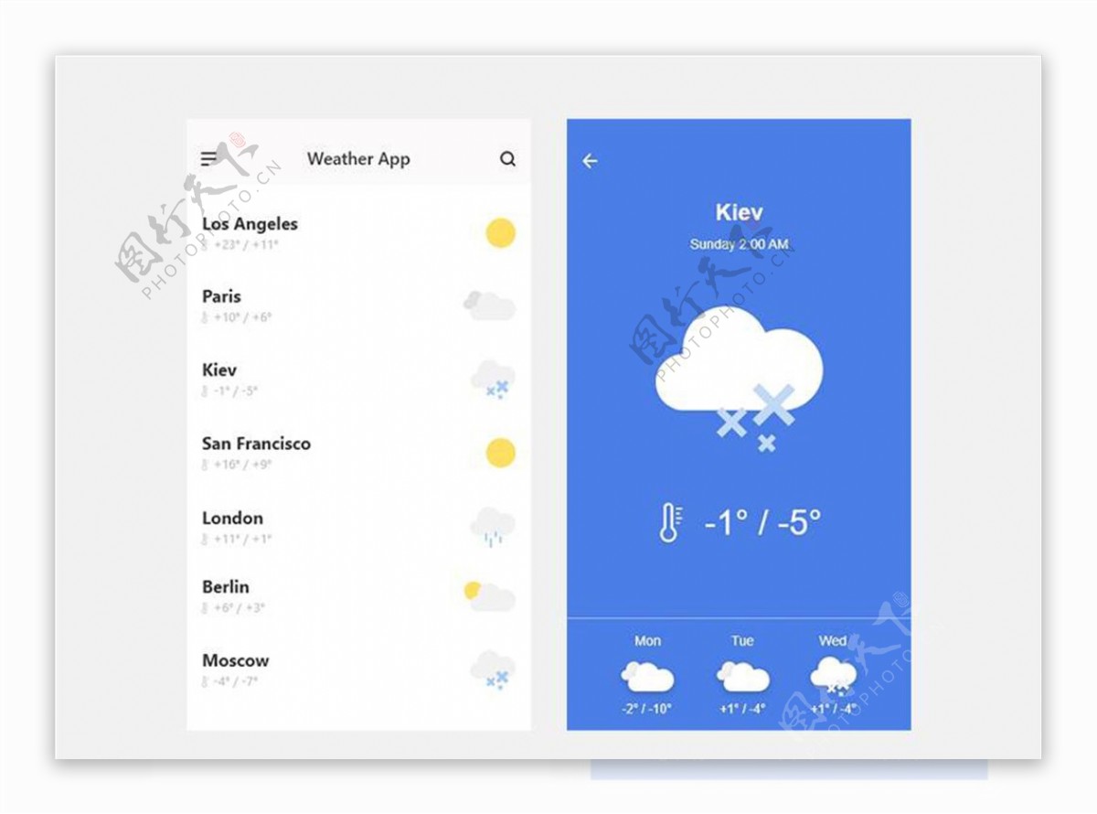 xd天气蓝色UI设计天气页列表图片