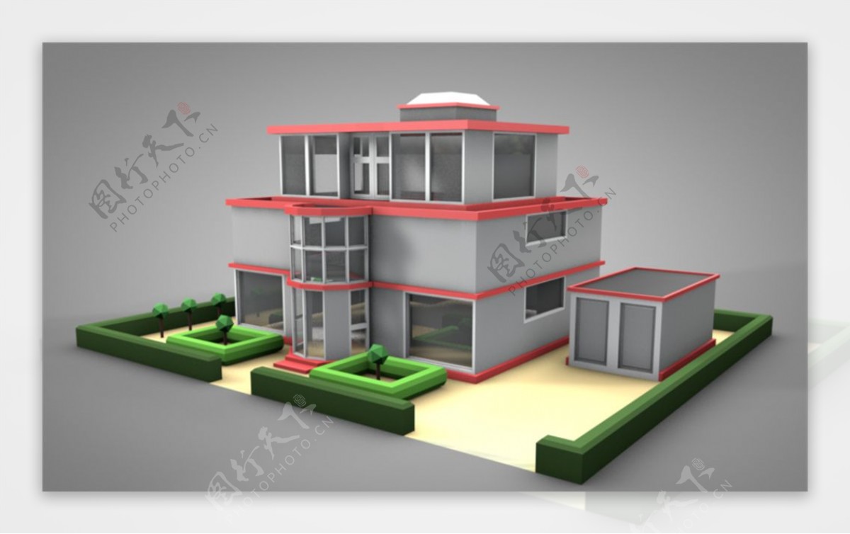 C4D模型小洋楼房子图片
