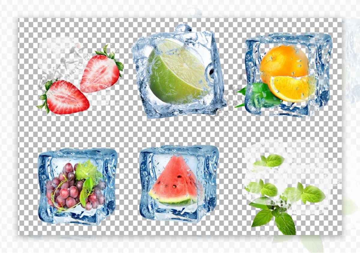 冰块水果图片
