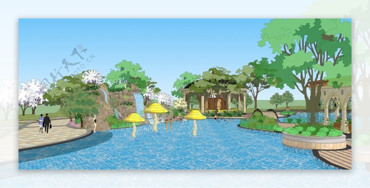 度假村景观园林设计效果图图片